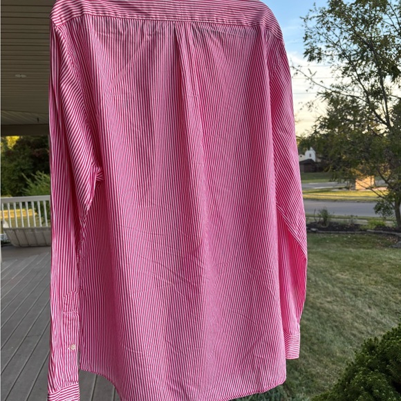 Polo Ralph Lauren Pink and White Striped Button Up Shirt with Blue Polo Logo - Picture 4 of 5
